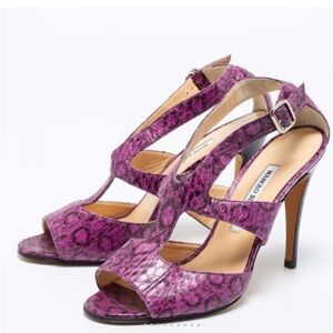 Manolo Blahnik Purple and Black Snakeskin Heels